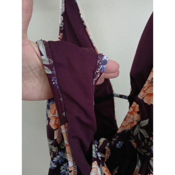 Kona Sol Floral One Piece Swimsuit Plunge Crochet Trim Halter Boho Retro M - Picture 8 of 8